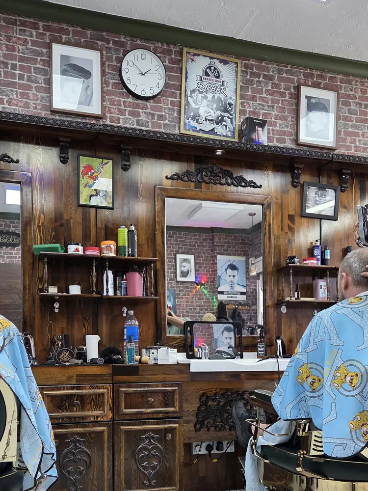 Inside Marmaris Turkish Barbers, wood panelling and mirrors